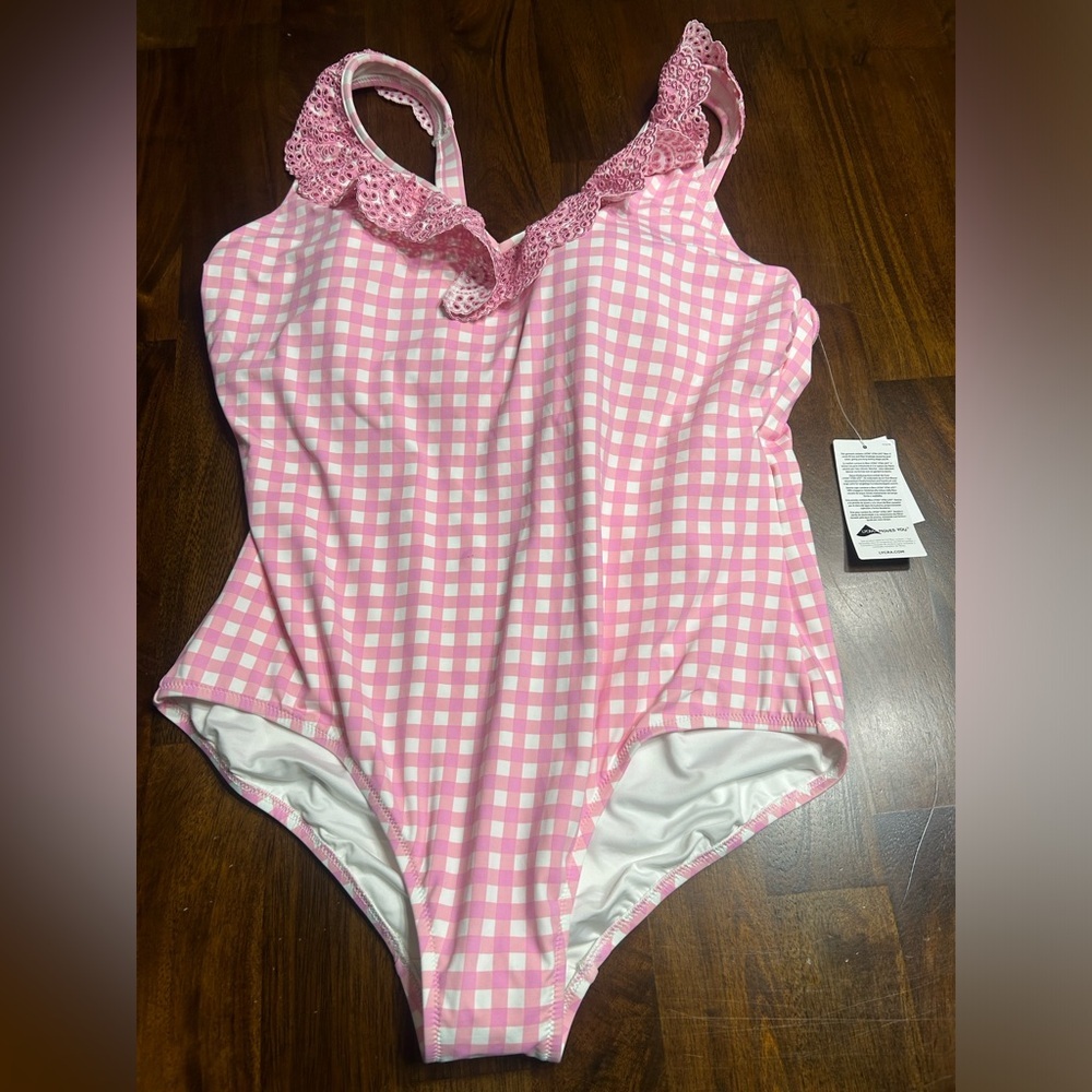 Lands End Draper James Swimsuit Size 18 NWT Pink Gingham One Piece
